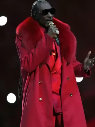 Snoop Dogg Christmas Halftime Show Red Fur Collar Coat