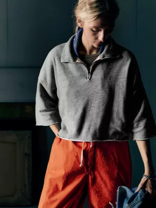 Cut Sleeve Cropped Quarter Zip