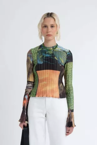 Box Pleat Long Sleeve Top