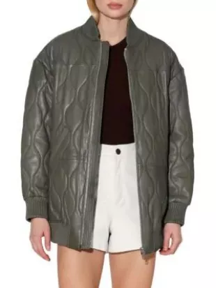 Kyrie Leather Quilted Bomber Jacket