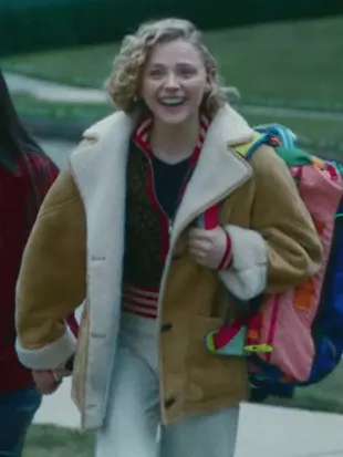 Oh. What. Fun. 2025 Chloë Grace Moretz Brown Shearling Jacket