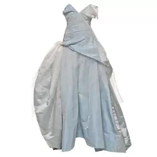 Pale Blue Silk Taffeta and Tulle Couture Bridal Dress