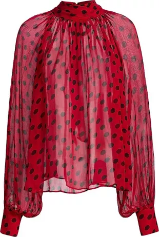 Zenia Polka Dot Shirred Blouse