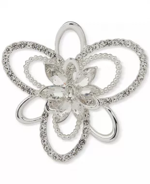 Silver-Tone Crystal Cluster Flower Pin