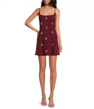 Mika Crepe Square Neck Sleeveless Jewel A-Line Dress