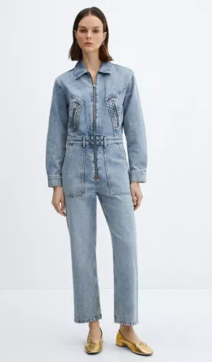 One-Piece Denim Zipper Jumpsuit
