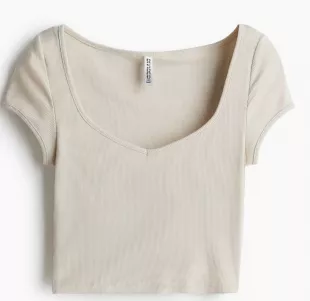 Ribbed Sweetheart-Neck T-Shirt