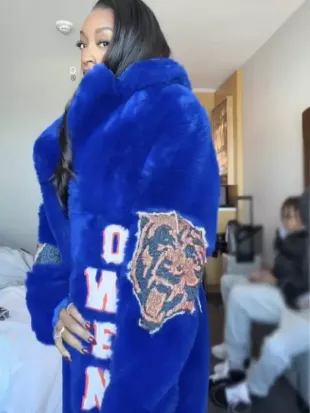Simone Biles Chicago Bears Blue Fur Coat