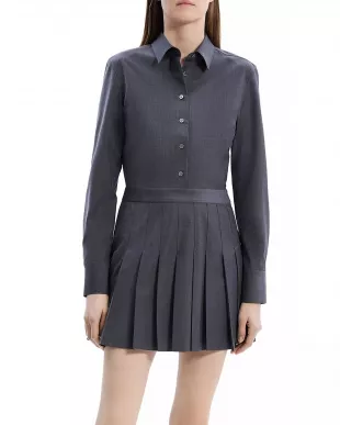 Long Sleeve Pleated Shirtdress