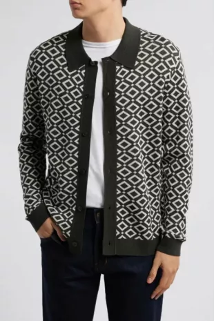 Thor 6584 Wool Blend Polo Cardigan