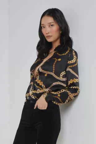 Tyler Chain-Printed Silk Blouse