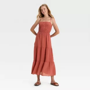 Women's Button Front Smocked Maxi Sundress