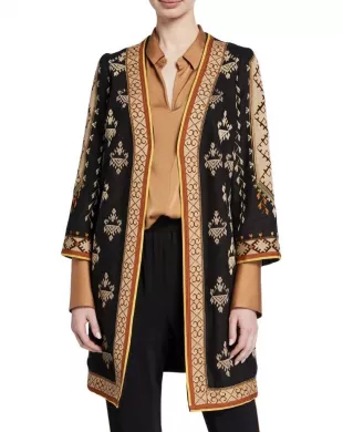 PRowen Embroidered Linen-Blend Coat