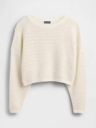 Crochet Boatneck Crop Sweater
