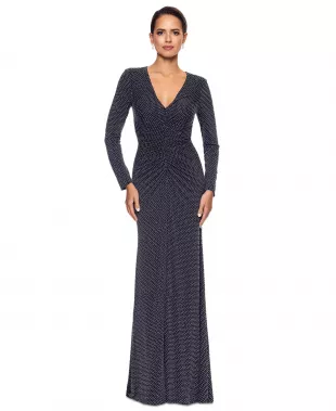 Rhinestone-Embellished Ruched Gown
