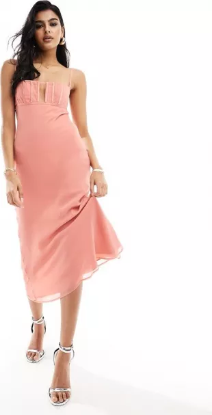 Corset Bust Detail Bias Midi Dress