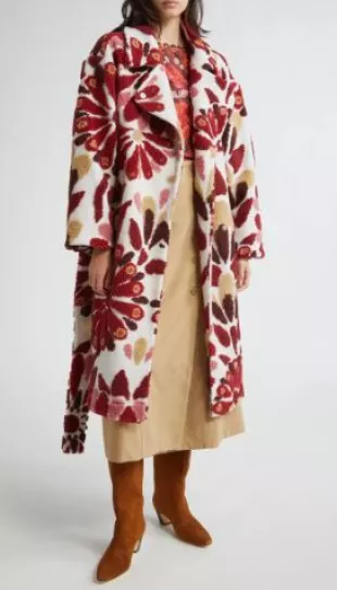 Ainika Flowers Belted Fleece Coat