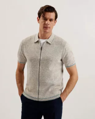 Rojor Ss Zip Through Textured Front Polo