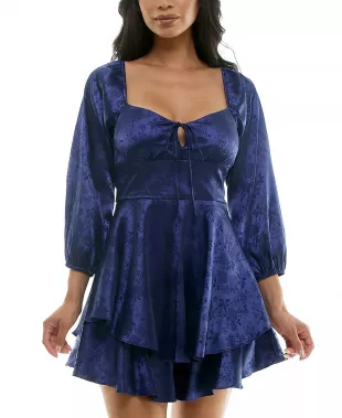 Tiered Floral Satin Fit & Flare Dress