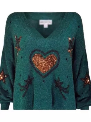 Drew Barrymore Show Sunny Anderson Embellished Heart Sweater