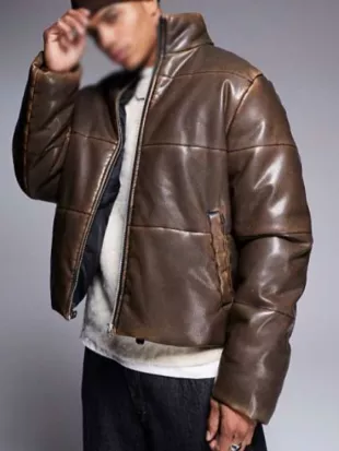 Beyond The Gates David Lami Friebe Brown Leather Puffer Jacket