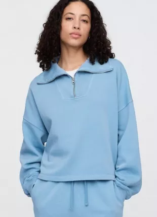 Factory Women's Oversized Quarter-Zip Sweatshirt Blue Stone