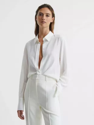 Eden Matte Silk Tunic Ivory Shirt Blouse