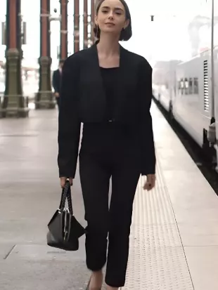 Emily In Paris S05 Lily Collins Black Crop Jacket