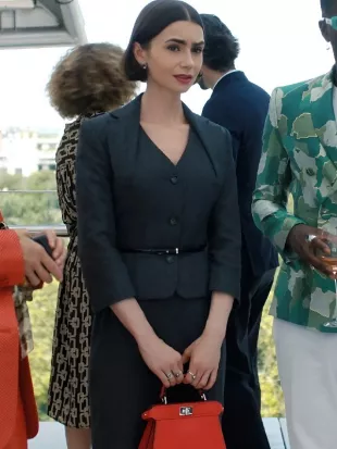 Emily In Paris S05 Lily Collins Grey Crop Blazer