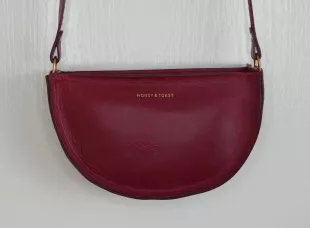 Half Moon Leather Bag Raspberry Cresent Crossbody Shoulder Handbag