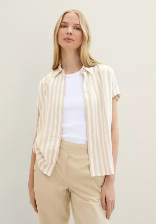 Button-Down Blouse Beige Offwhite Stripe