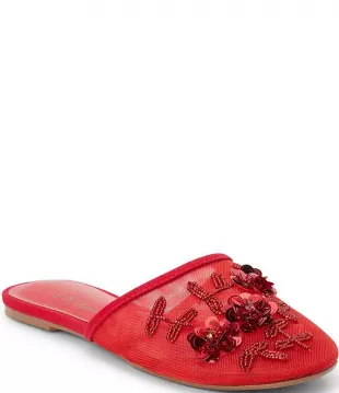 Maven Floral Applique Mesh Flat Mules