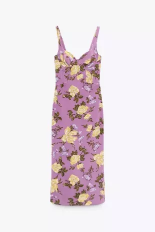 Purple Floral Print Corset Dress