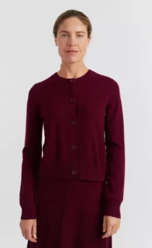Wool Cashmere Blend Crew Neck Cropped Cardigan