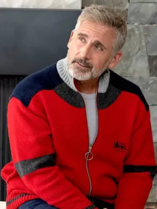 Steve Carell Mountainhead 2025 Red Bomber Jacket