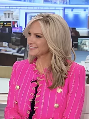 America’s Newsroom Dana Perino Pink Tweed Stripe Frayed Jacket