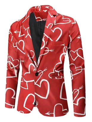 Valentines Day Hearts Printed Red Blazer
