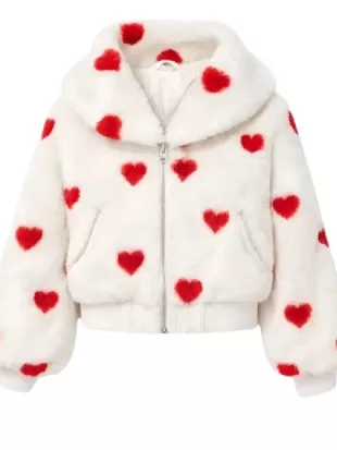 Valentine Day Heart Printed Fur Jacket