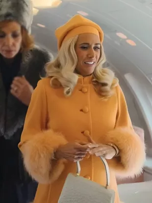 Palm Royale S2 Kristen Wiig Orange Fur Trim Coat