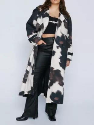 Sunny Nights Rachel House Cow Print Trench Coat