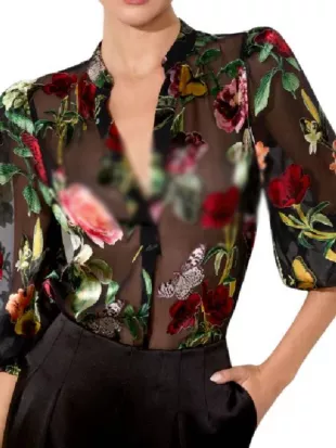 Days of Our Lives Gwen Rizczech Floral Sheer Blouse