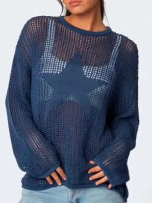 The Today Show Dylan Dreyer Navy Mesh Star Sweater