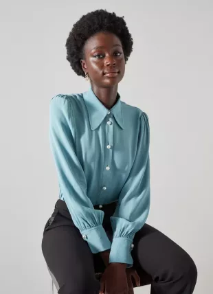 Sonya Pale Blue Crepe Blouse