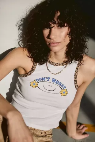 Leopard Print Tipped Tank Top