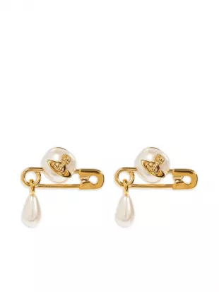 Safety Pin Pearl Detail Earrings
