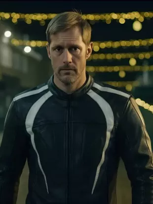 Alexander Skarsgård Pillion 2026 Black Leather Jacket