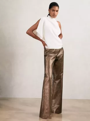 Sienna Cotton Blend Metallic Tailored Flared Trousers