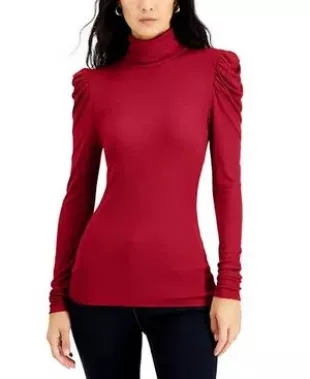 Womens Puff Sleeve Turtleneck Top