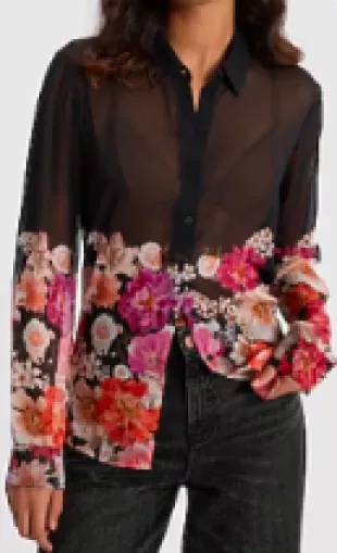 Sheer Chiffon Floral Relaxed Portofino Shir