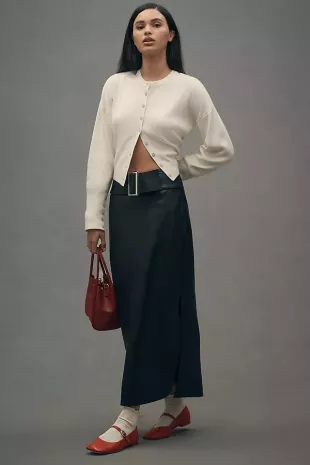 Belted Faux-Leather Skirt